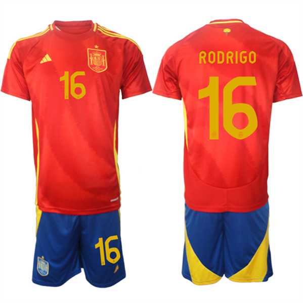 Men's Spain Team #16 Rodrigo 2024-25 Red Home Soccer Jersey Suit,We sell and wholesale Men's Spain Team #16 Rodrigo 2024-25 Red Home Soccer Jersey Suit on line form chian!